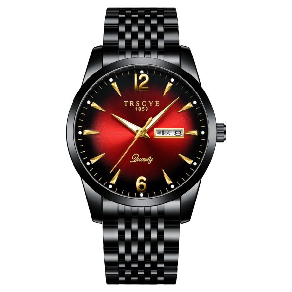 Quartz watch-068-black-gold-red-black