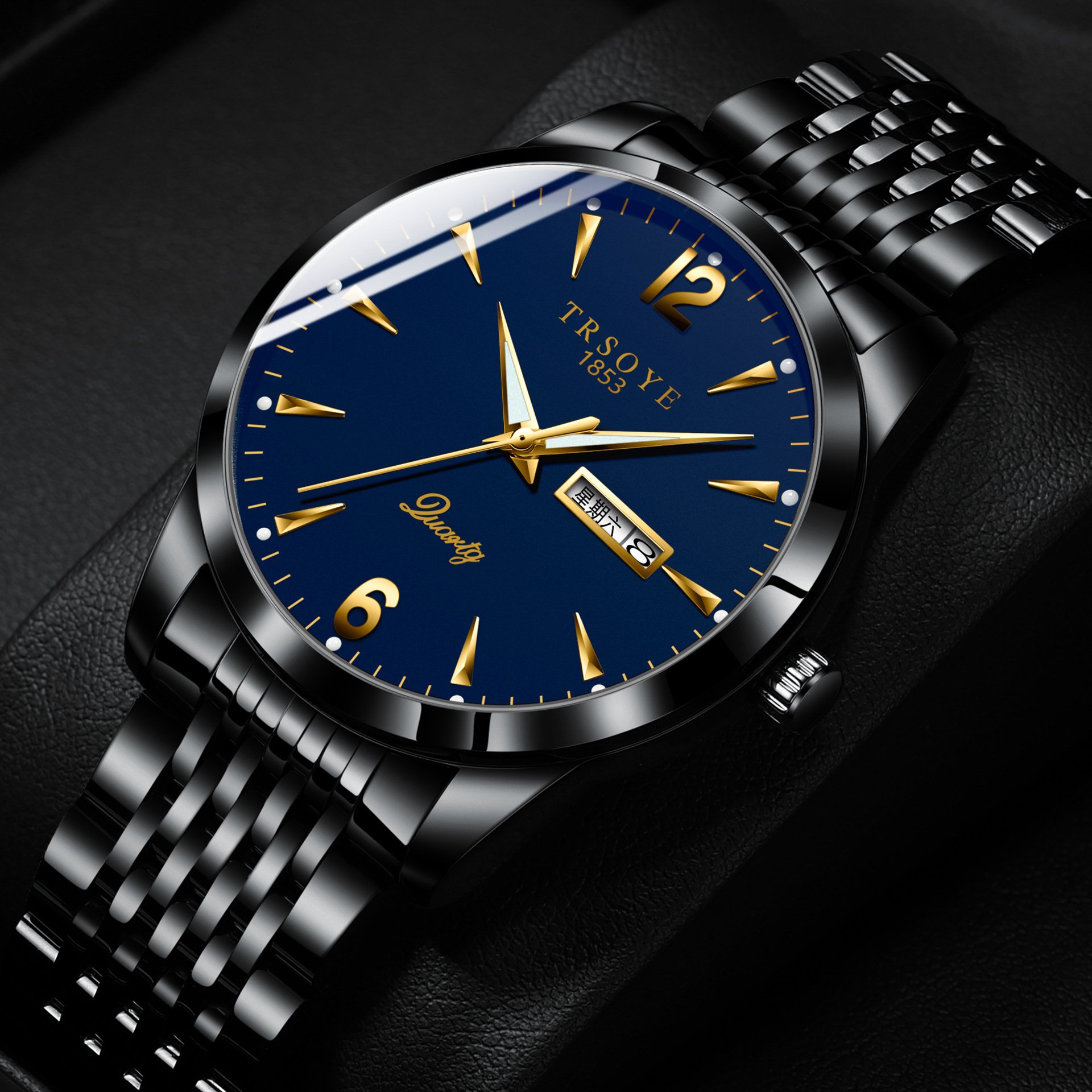 Quartz watch-068-black-gold-blue-black