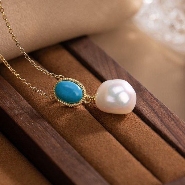 Natural Pearl Turquoise Pendant Necklace