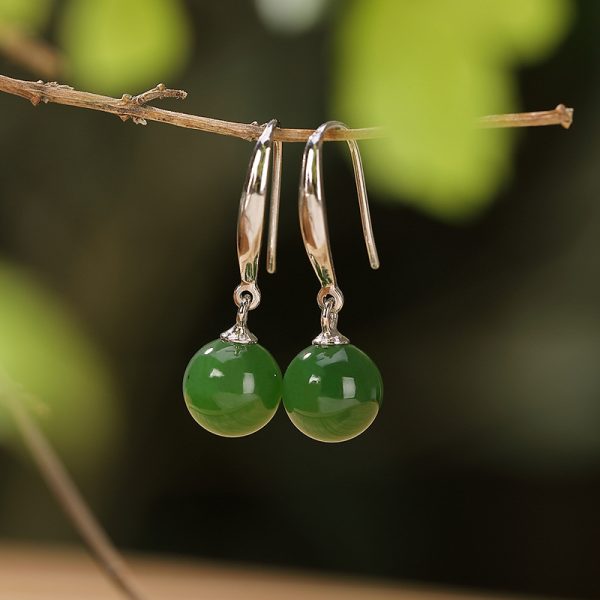 S925 sterling silver Hetian jade jasper earrings