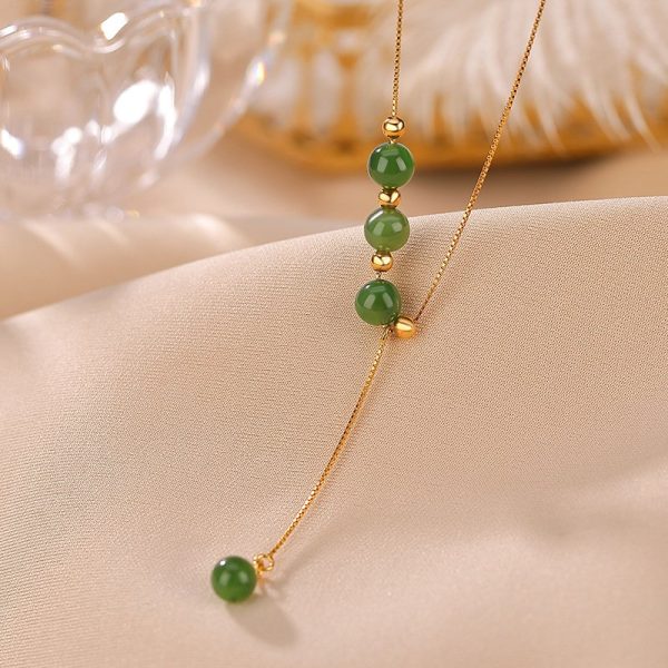 S925 sterling silver gold plated Hetian jade bead necklace