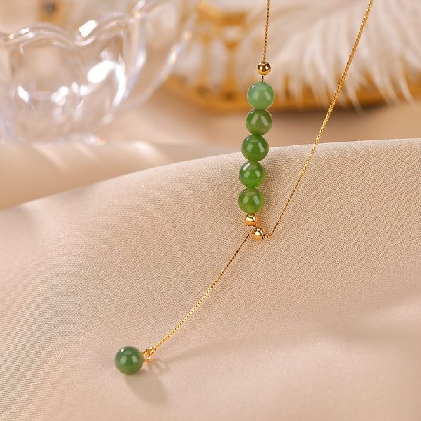 S925 sterling silver gold plated Hetian jade bead necklace