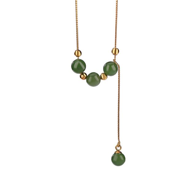 S925 sterling silver gold plated Hetian jade bead necklace