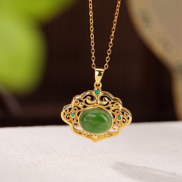 S925 sterling silver gold plated Hetian Jasper pendant