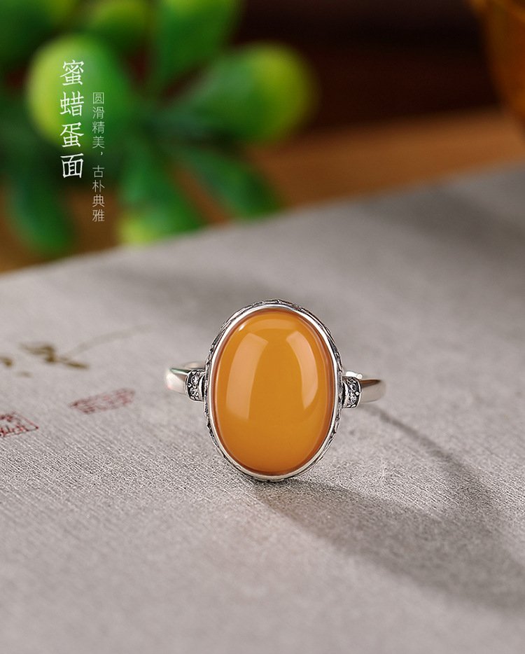 Beeswax cabochon of sterling silver ring